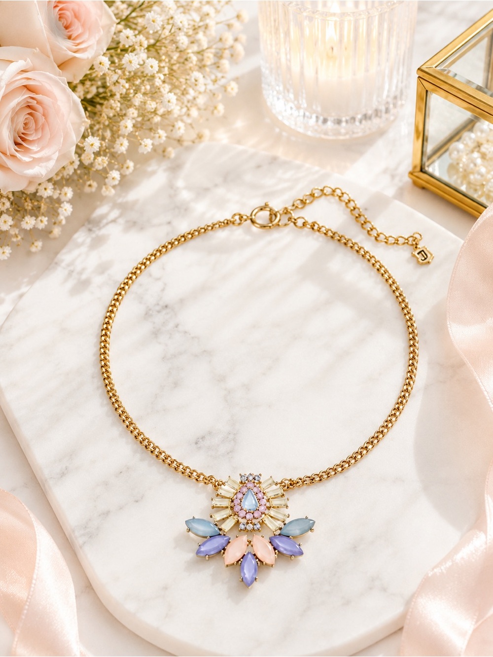 Juicy Couture Boho Statement Necklace Gold Multi Color Pendant